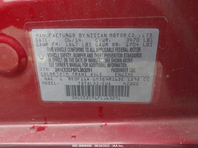 2015 NISSAN VERSA NOTE S/S PLUS/SV/SR/SL VIN: 3N1CE2CP6FL363291