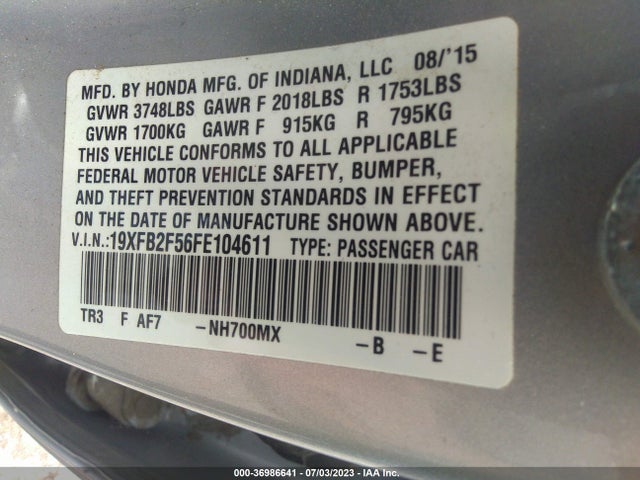 Honda Civic Sedan Lx 2015 19XFB2F56FE104611 Image 9