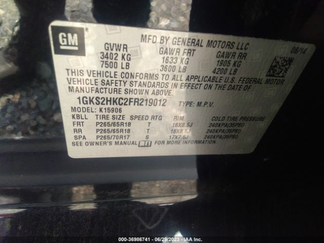 1GKS2HKC2FR219012 GMC Yukon Xl Slt