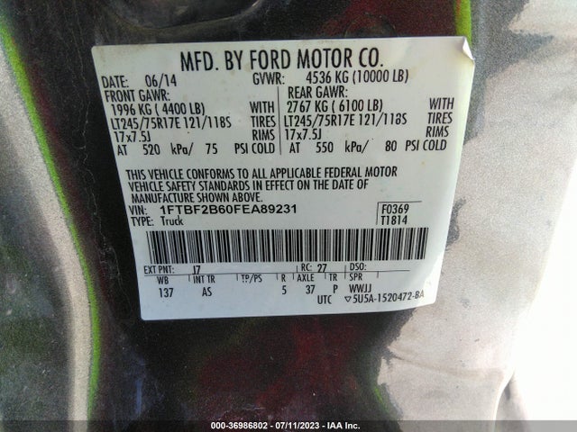 1FTBF2B60FEA89231 Ford Super Duty F-250 Srw Xlt/xl