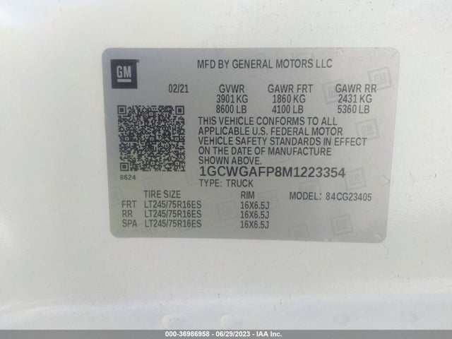 Chevrolet EXPRESS CARGO VAN 2021 1GCWGAFP8M1223354 Image 9