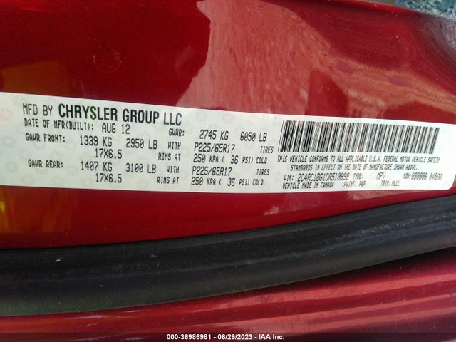 2013 CHRYSLER TOWN & COUNTRY TOURING VIN: 2C4RC1BG1DR510898