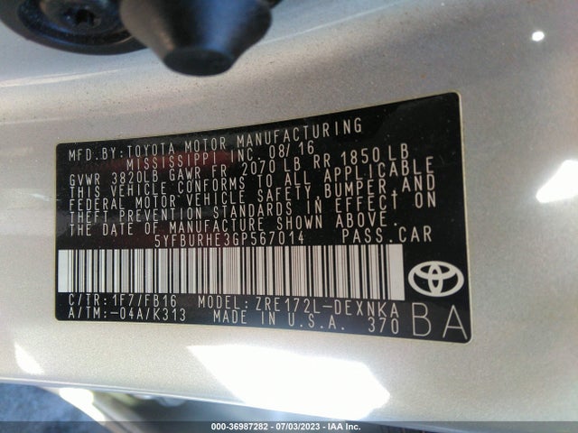 Toyota COROLLA LE 2016 5YFBURHE3GP567014 Image 15