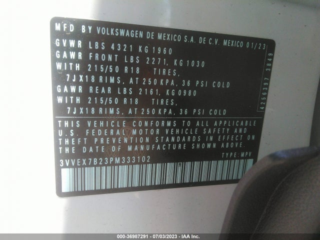 3VVEX7B23PM333102 Volkswagen TAOS SE
