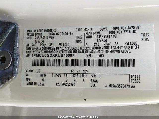 Ford ESCAPE SE 2019 1FMCU0GDXKUB46097 Image 9