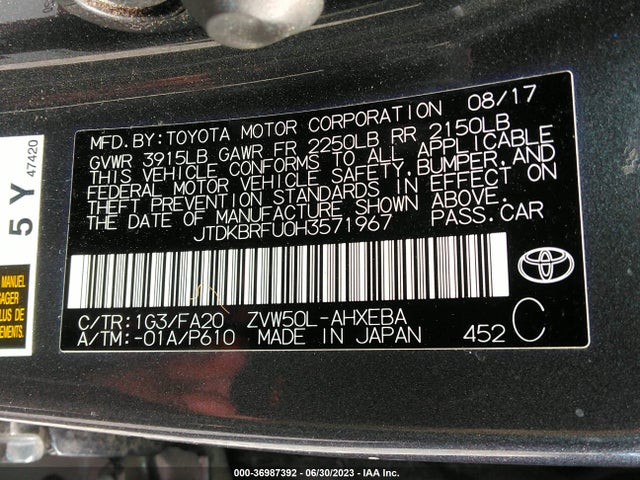 Toyota Prius Two/two Eco/three 2017 JTDKBRFU0H3571967 Image 9