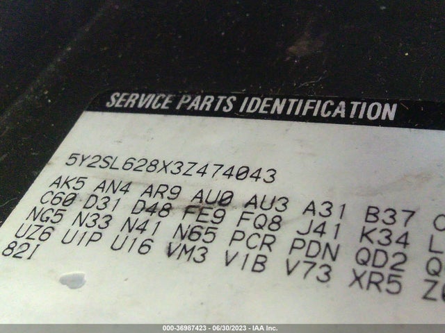 2003 PONTIAC VIBE VIN: 5Y2SL628X3Z474043