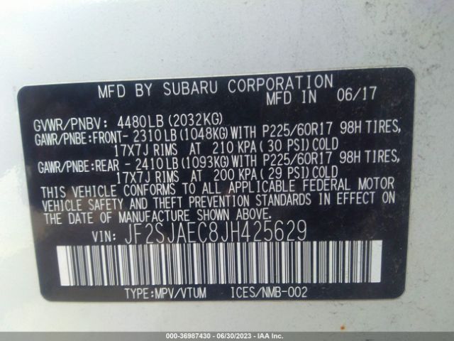 JF2SJAEC8JH425629 Subaru Forester Premium