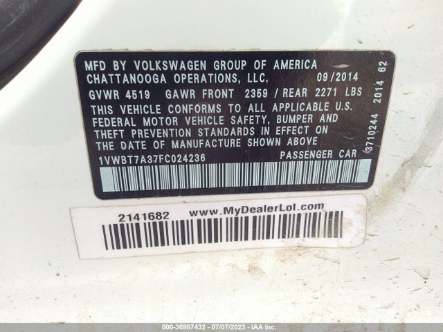 1VWBT7A37FC024236 Volkswagen Passat 1.8t Sport