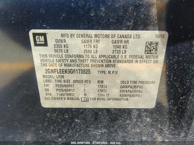 Chevrolet EQUINOX LS 2016 2GNFLEEK9G6173825 Image 9