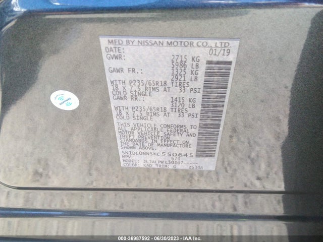 5N1DL0MN5KC550645 Infiniti QX60 PURE