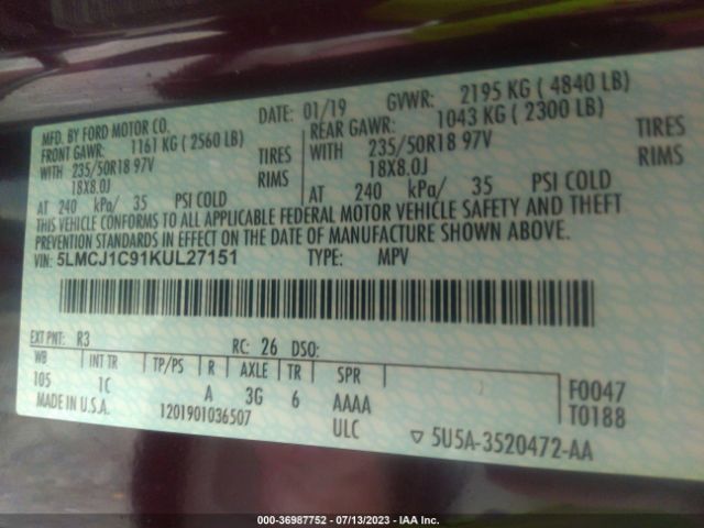 5LMCJ1C91KUL27151 Lincoln Mkc Standard