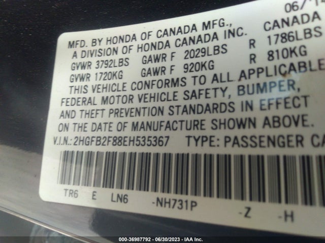 Honda Civic Sedan Ex 2014 2HGFB2F88EH535367 Image 9