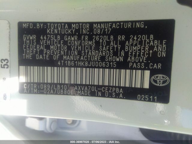 4T1B61HK8JU006315 Toyota CAMRY XSE