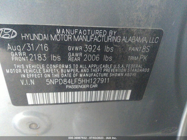 2017 HYUNDAI ELANTRA SE VIN: 5NPD84LF5HH127911