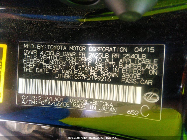 JTHBK1GG7F2199216 Lexus Es 350 Crafted Line