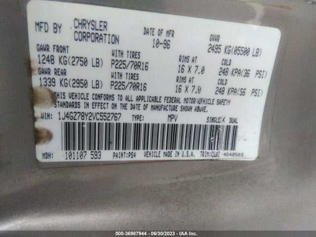 1997 JEEP GRAND CHEROKEE LIMITED VIN: 1J4GZ78Y2VC552767