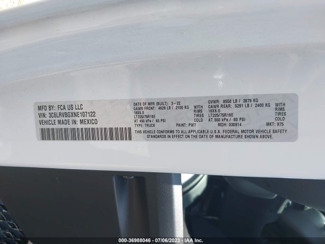 RAM Promaster 1500 2022 3C6LRVBGXNE107122 Image 9