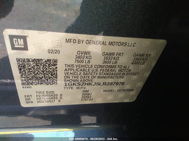 GMC YUKON XL DENALI 2020 1GKS2HKJ5LR287976 Image 9