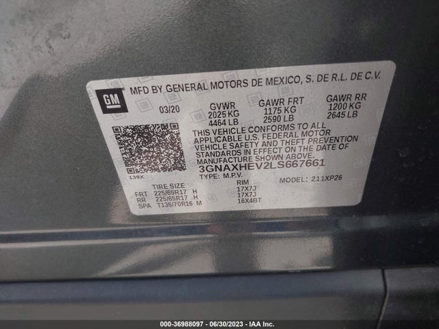 2020 CHEVROLET EQUINOX LS VIN: 3GNAXHEV2LS667661