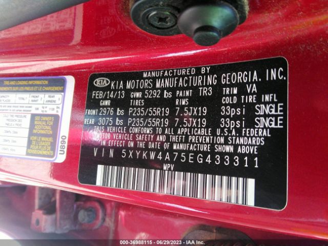 5XYKW4A75EG433311 KIA SORENTO SX