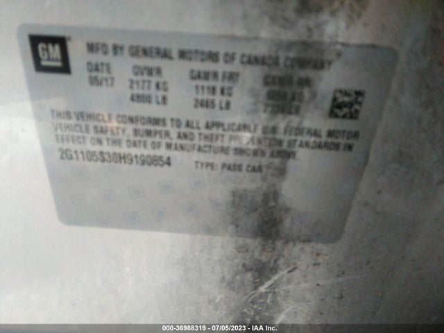 Chevrolet IMPALA LT 2017 2G1105S30H9190854 Image 9