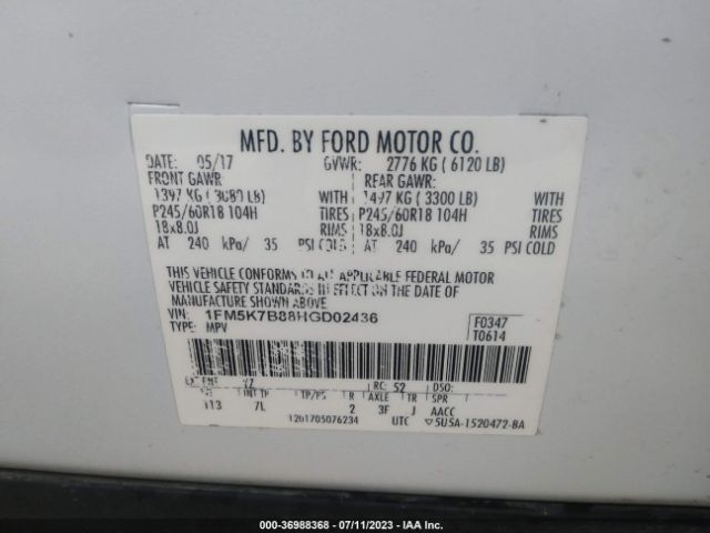 1FM5K7B88HGD02436 Ford Explorer Base