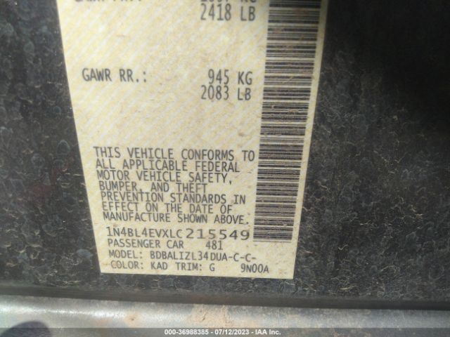 1N4BL4EVXLC215549 Nissan Altima 2.5 Sl