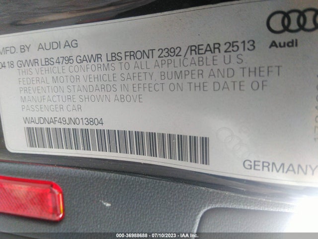 WAUDNAF49JN013804 Audi A4 Premium/tech Premium