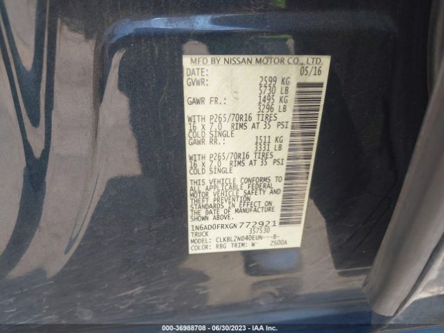 1N6AD0FRXGN772921 Nissan Frontier Sv