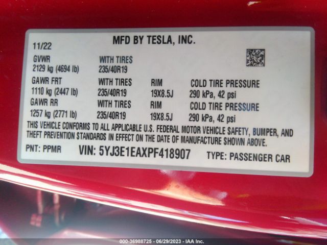 5YJ3E1EAXPF418907 Tesla MODEL 3