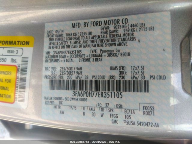 3FA6P0H77ER351105 Ford FUSION SE