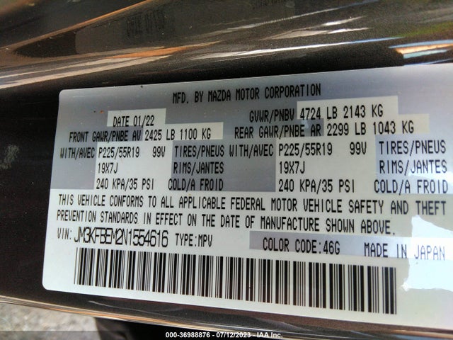 2022 Mazda CX-5, VIN: JM3KFBEM2N1554616
