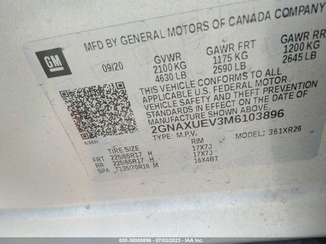 Chevrolet EQUINOX LT 2021 2GNAXUEV3M6103896 Image 9