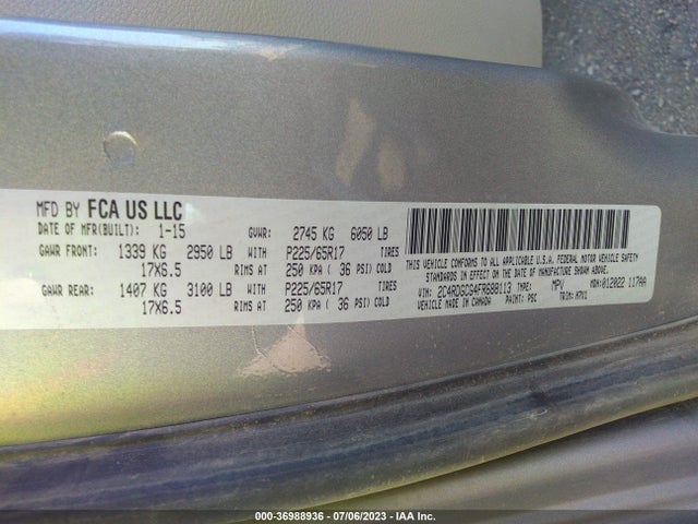 Dodge Grand Caravan Sxt 2015 2C4RDGCG4FR688113 Image 9