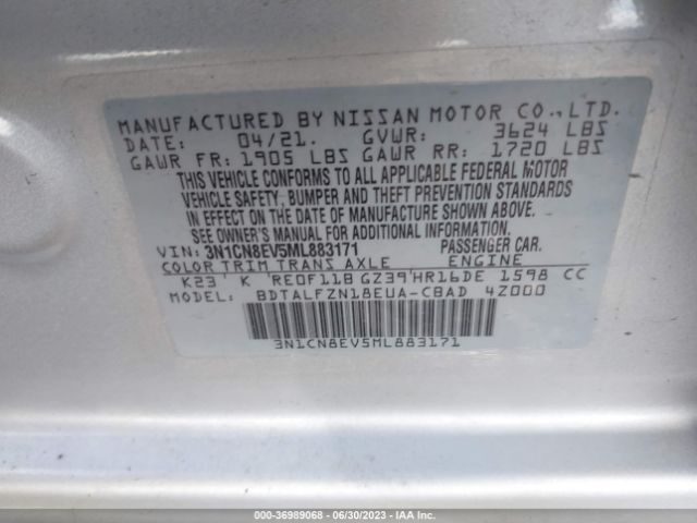 3N1CN8EV5ML883171 Nissan VERSA SV