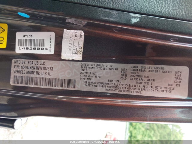 2022 Jeep Wrangler, VIN: 1C4HJXEN1NW187573