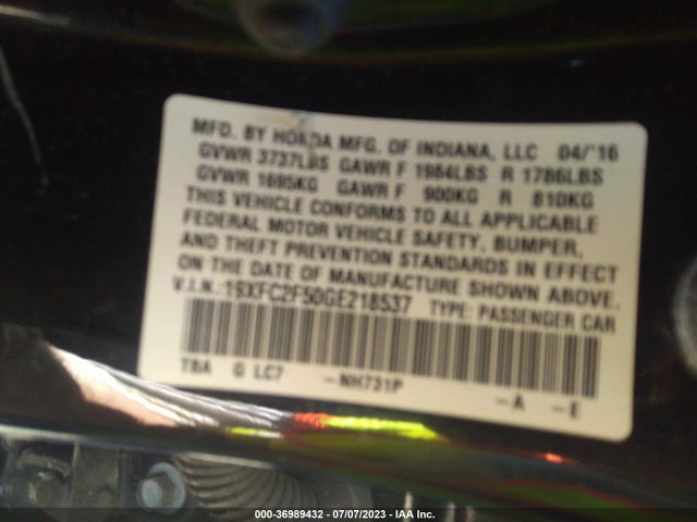 Honda Civic Sedan Lx 2016 19XFC2F50GE218537 Image 9