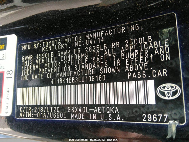 Toyota AVALON LIMITED 2014 4T1BK1EB3EU108160 Image 15