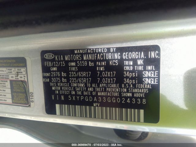 5XYPGDA33GG024338 KIA SORENTO LX