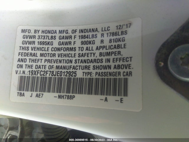 Honda Civic Sedan Ex 2018 19XFC2F78JE012925 Image 9
