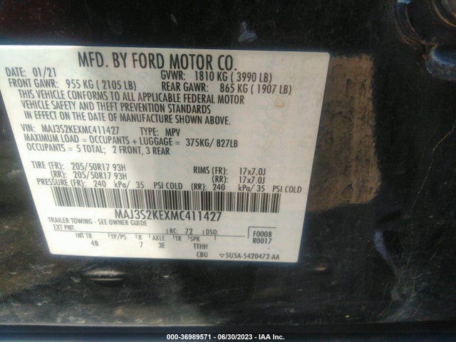 2021 FORD ECOSPORT TITANIUM VIN: MAJ3S2KEXMC411427