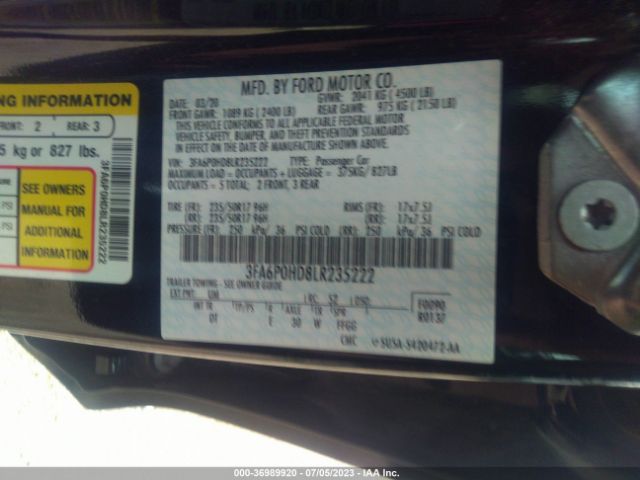 3FA6P0HD8LR235222 Ford FUSION SE