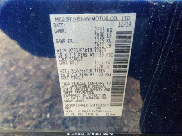 5N1DR2BM4LC590897 Nissan Pathfinder Sv