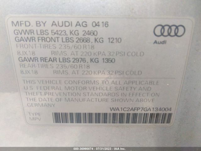 WA1C2AFP7GA134004 Audi Q5 PREMIUM