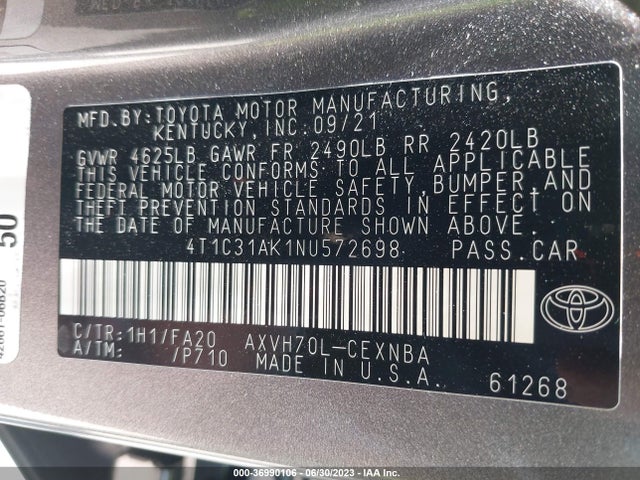 Toyota Camry Hybrid Le 2022 4T1C31AK1NU572698 Image 16