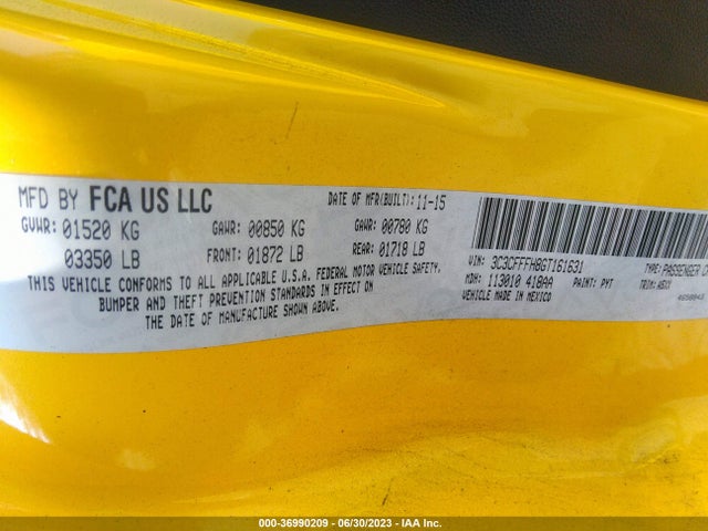 2016 Fiat 500, VIN: 3C3CFFFH8GT161631