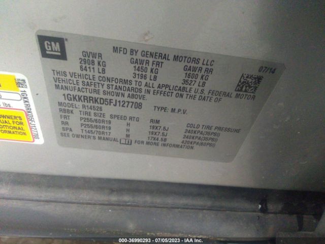 1GKKRRKD5FJ127708 GMC ACADIA SLT
