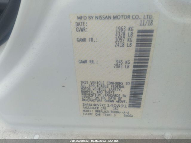 1N4BL4DV7KC140891 Nissan Altima 2.5 Sv