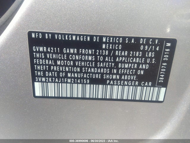 3VW2K7AJ1FM214159 Volkswagen Jetta Sedan 2.0l S